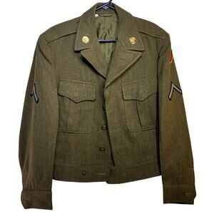 VTG US Army Ike Eisenhower Jacket PFC Olive Drab Wool 36R 25th Infantry Clean